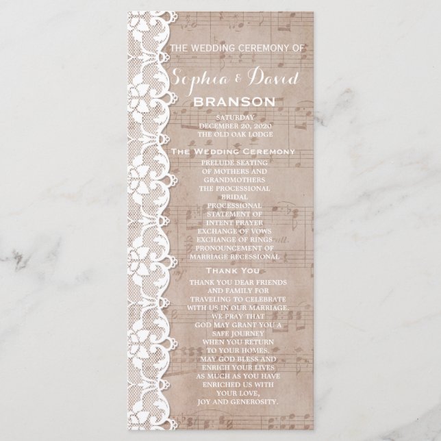 Partition vintage & Programme de mariage dentelle  (Devant)