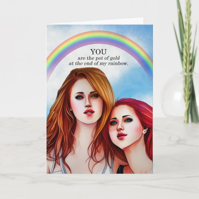 Partner Anny Lesbian Couple Pot of Gold Rainbow Karte (Vorderseite)