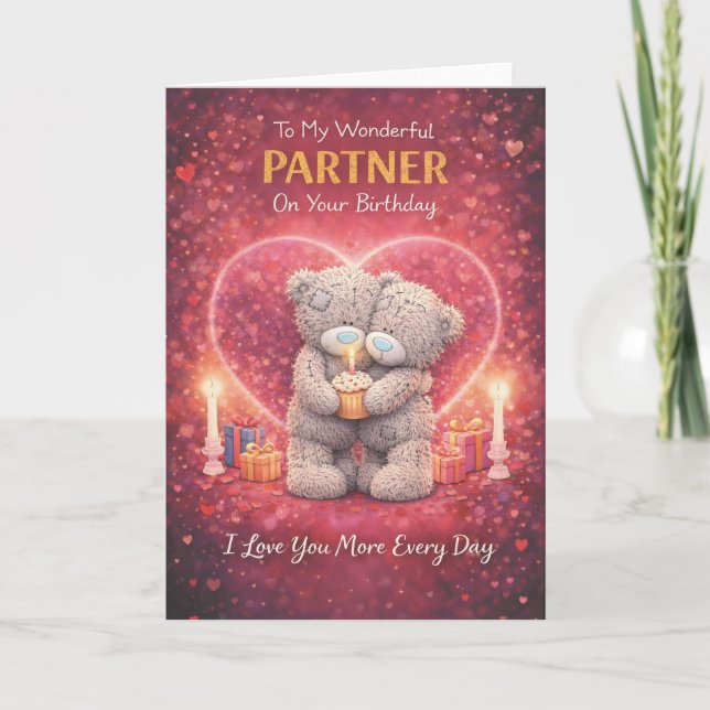 Partner Birthday Card – Romantic Bear Design Karte (Vorderseite)