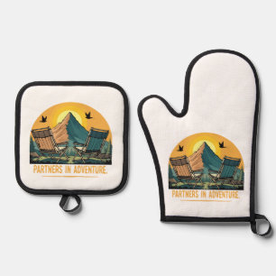 Partner im Abenteuer Retro Berg Camping Ofenhandschuh & Topflappen-Set