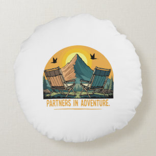 Partner im Abenteuer Retro Berg Camping Rundes Kissen