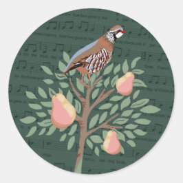 Partridge in a pear tree Christmas Carole on green Runder Aufkleber