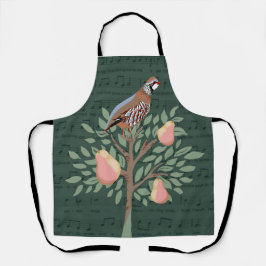 Partridge in a pear tree Christmas Carole on green Schürze