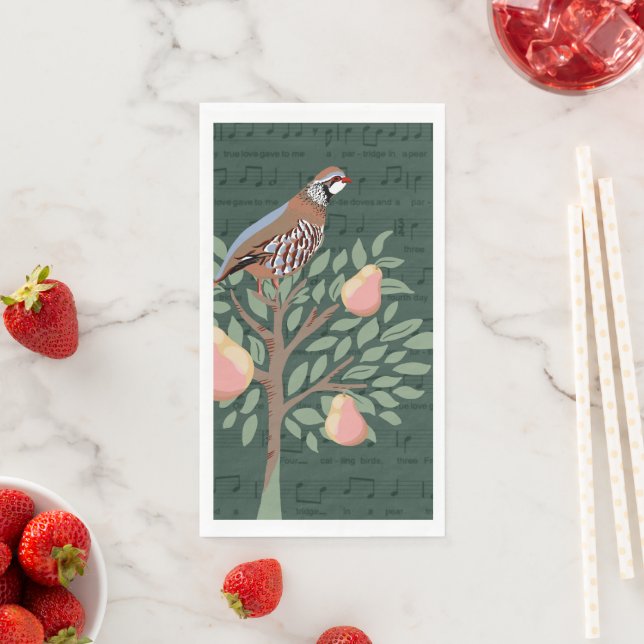 Partridge in a pear tree Christmas Carole on green Serviette (Beispiel)