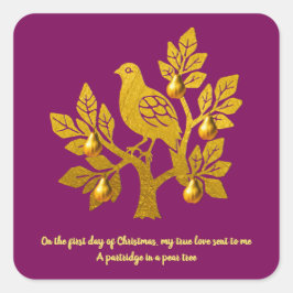 Partridge in einem Birnbaum Burgund Weihnachten Quadratischer Aufkleber