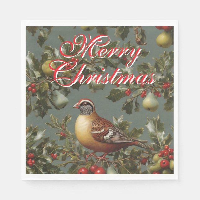 Partridge in einem Birnenbaum fröhliche Weihnachte Serviette (Vorderseite)