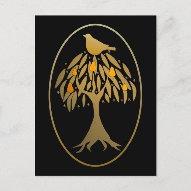 Partridge in einem Birnenbaum Gold Postkarte (Vorderseite)