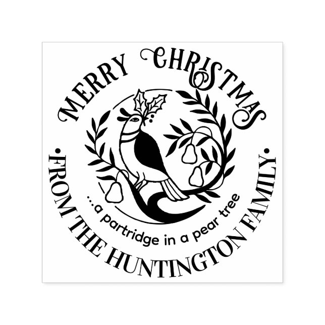 Partridge in einem Birnenbaum Merry Christmas Name Permastempel (Design)