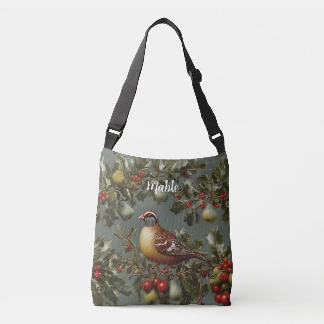 Partridge in einem Birnenbaum Tragetaschen Mit Langen Trägern (Vorderseite)