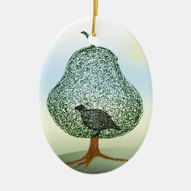 Partridge in einem Birnenbaum Weihnachten Keramik Ornament (Vorne)