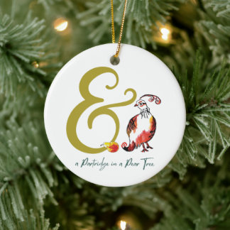 Partridge in einem Birnenbaum Whimsical Ampersand Keramik Ornament
