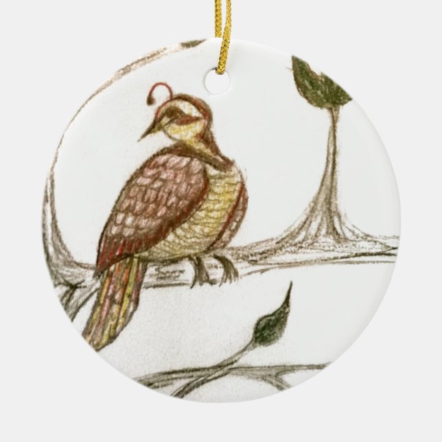 Partridge in einem grünen Birnenbaum Keramik Ornament (Vorne)