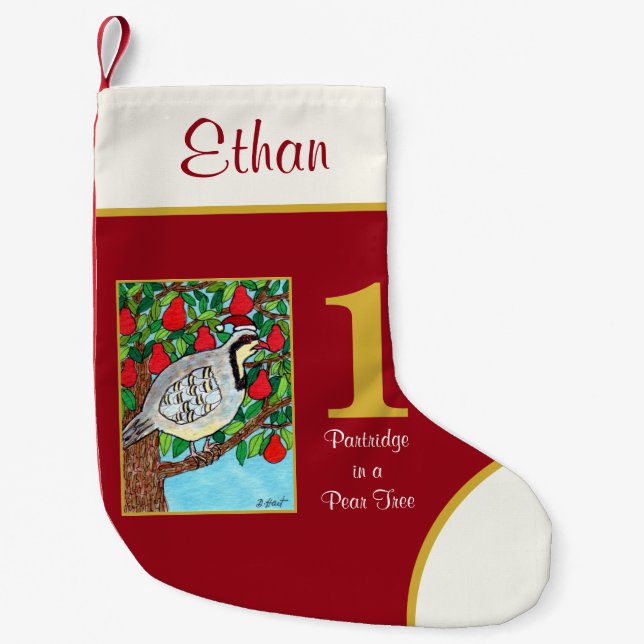 Partridge in einem Niedliche Tiere mit Birnen Kleiner Weihnachtsstrumpf (Vorderseite)