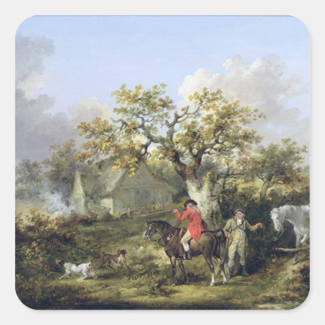Partridge Shooting (Öl auf Leinwand) Quadratischer Aufkleber (Vorderseite)