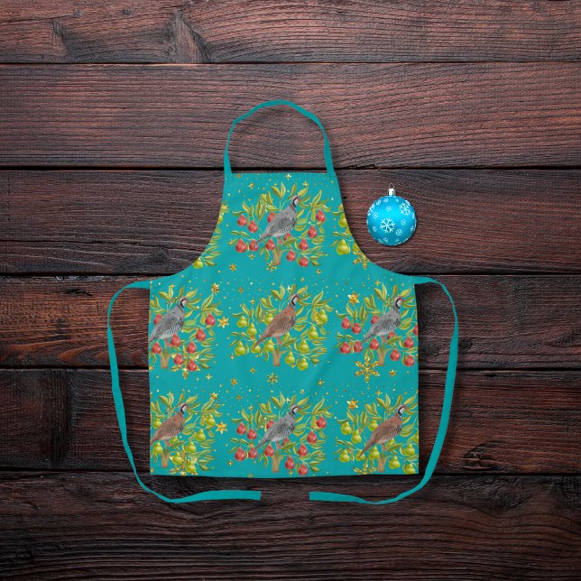 Partridges, Birnen und Schneeflocken, blaue Schürz Schürze (Von Creator hochgeladen)