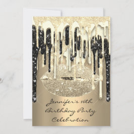 Party 16. Lips Kiss Black Silver Glitzer Tropfen Einladung