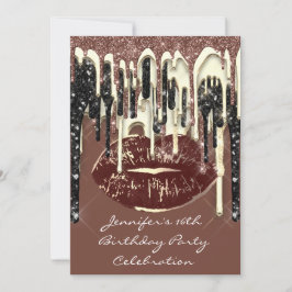 Party 16. Lips Kiss Brown Chocolate Glitzer Tropfe Einladung