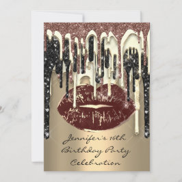 Party 16. Lips Kiss Brown Kaffee Glitzer Tropfen Einladung