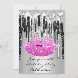 Party 16. Rote Lippen Kiss Black Pink Glitzer Trop Einladung