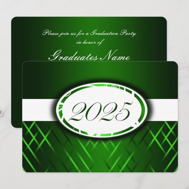 Party 2025: Grün und Weiß Einladung (Vorne/Hinten)