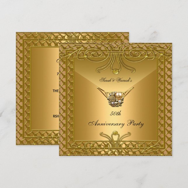 Party 50 Jahre Elegantes Design Einladung (Vorne/Hinten)