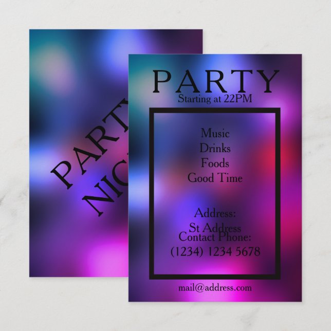 Party-Abend cooler Clubstil Einladung (Vorne/Hinten)