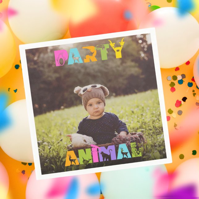 Party Animal Birthday Custom Foto Serviette (Custom Birthday Napkins for a Party Animal Theme Birthday Party)