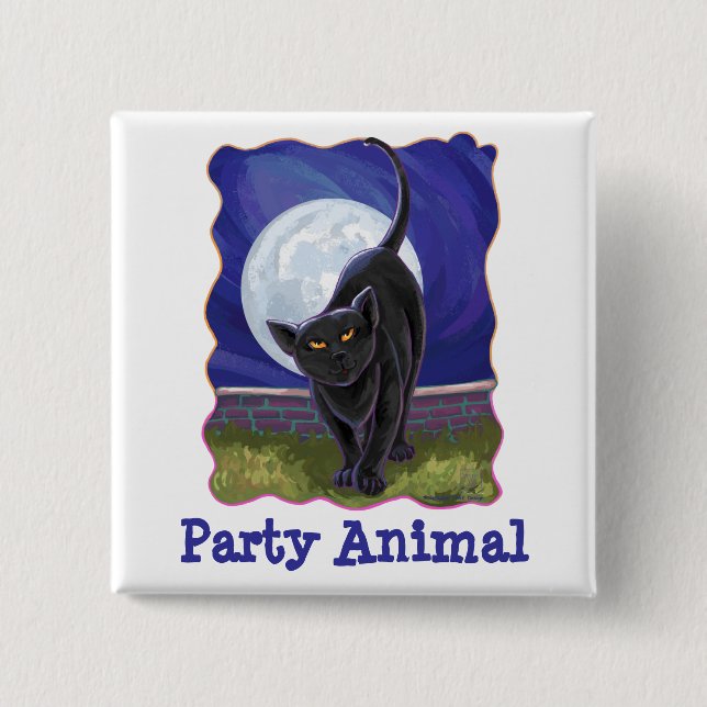 Party Animal Black Cat Party Center Button (Vorderseite)
