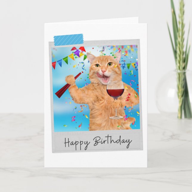 Party Animal Ginger Cat Funny Birthday Card Karte (Vorderseite)