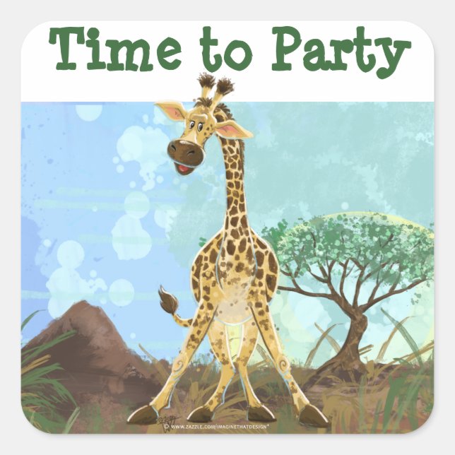 Party Animal Giraffe Quadratischer Aufkleber (Vorderseite)