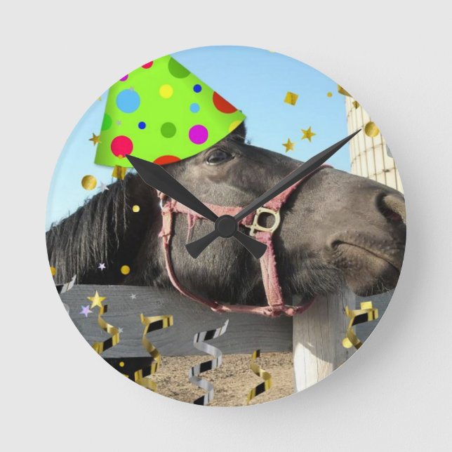 Party Animal Horse Runde Wanduhr (Vorderseite)
