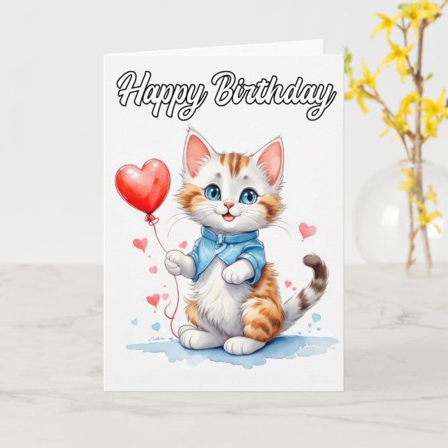 Party Animal Kitty Cat Happy Birthday Karte (Gelbe Blume)