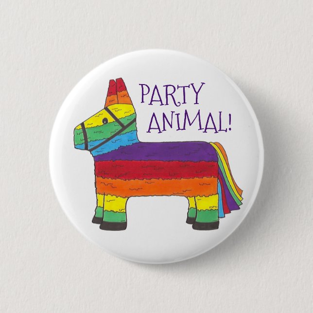Party ANIMAL Rainbow Donkey Piñata Birthday Fiesta Button (Vorderseite)