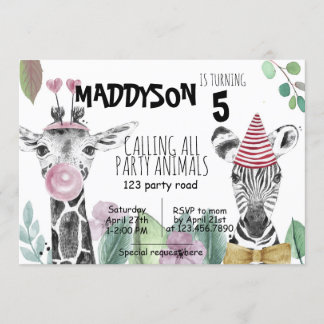 PARTY ANIMAL|Watercolor|Safari| KINDER INVITATION Einladung