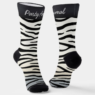"Party Animal" Zebra Print Fun Personalizable Text Socken
