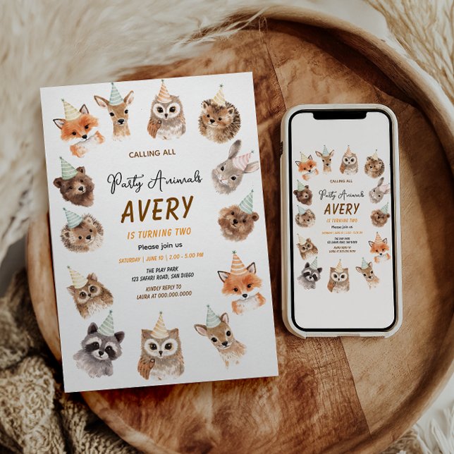 Party Animals 2nd Birthday | Cute Jungle Animal Einladung (Party Animals 2nd Birthday | Cute Jungle Animal Invitation
)