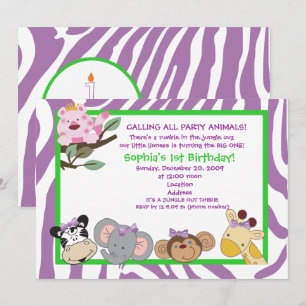 PARTY ANIMALS Baby Girl 1. Geburtstag Jungle 12x18 Einladung