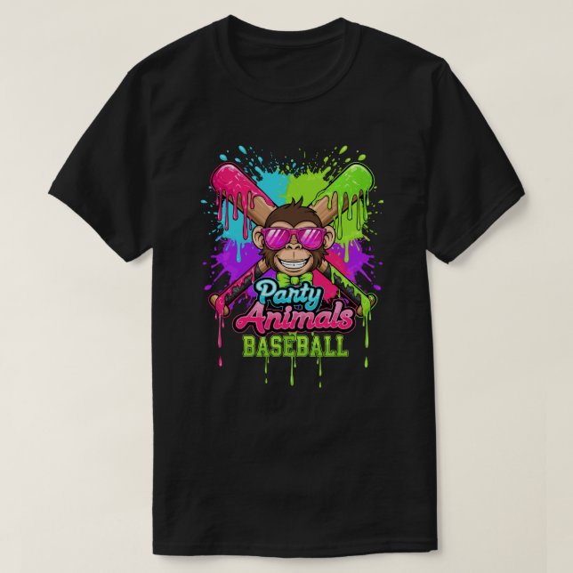 Party Animals Baseball Funny Monkey Baseball Lover T-Shirt (Design vorne)