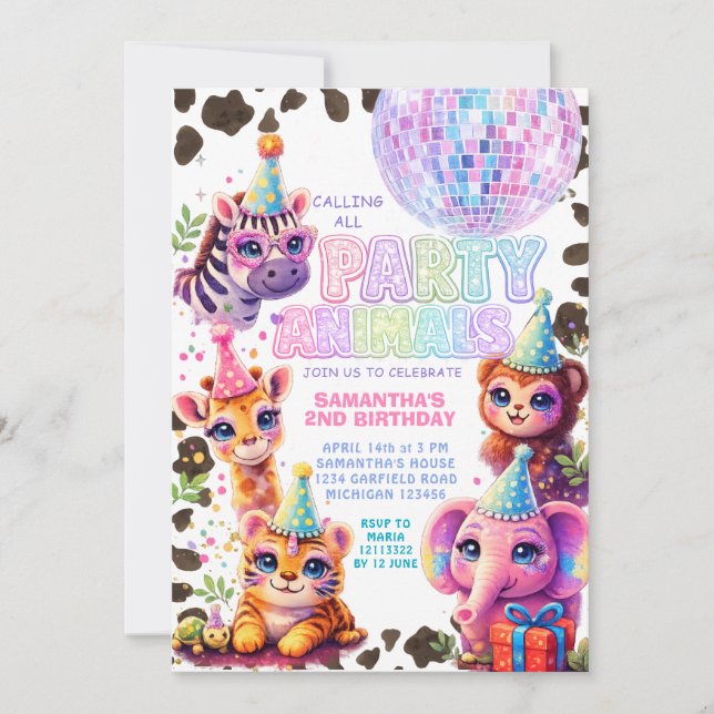 Party Animals Birthday Invitation | Rainbow Disco (Devant)