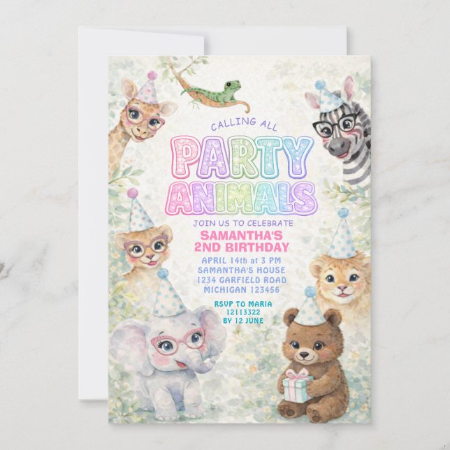 Party Animals Birthday Invitation | Rainbow Safari (Devant)