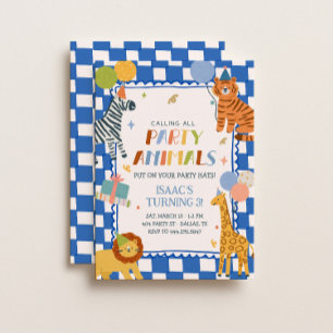 Party Animals Blue Safari Jungle Jungen-Geburtst Einladung