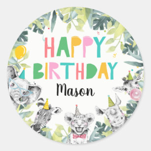 Party Animals Boy Safari Tiere Geburtstagsparty Runder Aufkleber