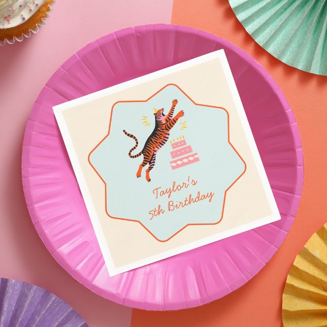 Party Animals Colorful Tiger Kids Birthday Serviette (Von Creator hochgeladen)