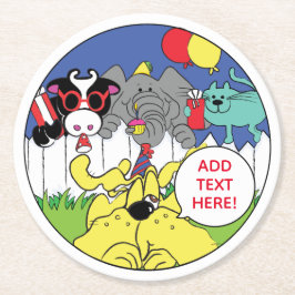 Party Animals Funny Birthday Party Runder Pappuntersetzer