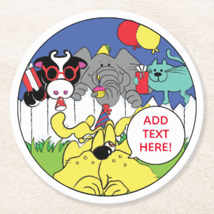 Party Animals Funny Birthday Party Runder Pappuntersetzer