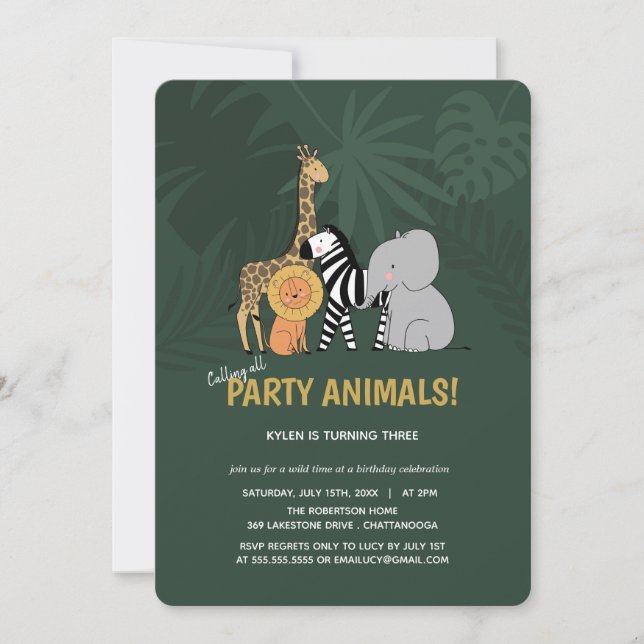 Party Animals Jungle Safari Kindergeburtstag Einladung (Vorderseite)
