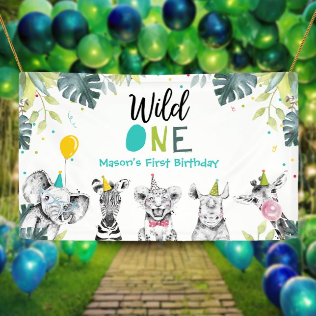 Party Animals Safari Boy Wild Ein erster Geburtsta Banner (Von Creator hochgeladen)