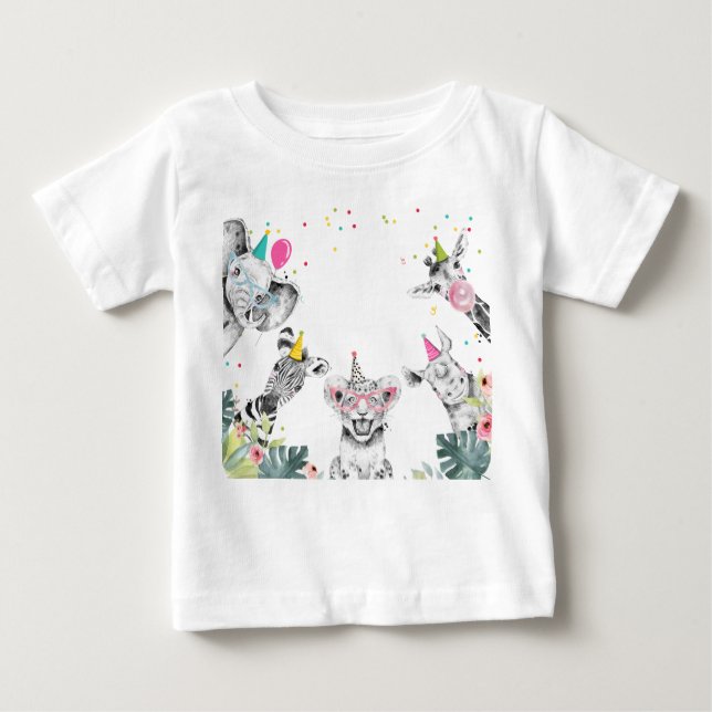 Party Animals Safari Geburtstagsparty Girl Geburts Baby T-shirt (Vorderseite)