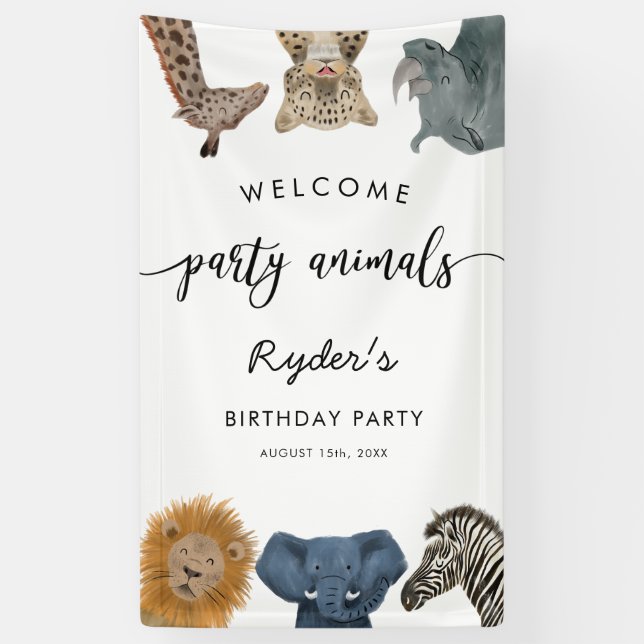 Party Animals Safari Geburtstagsparty Willkommen Banner (Vertikal)