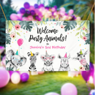 Party Animals Safari Girl Geburtstag Hintergrund Banner